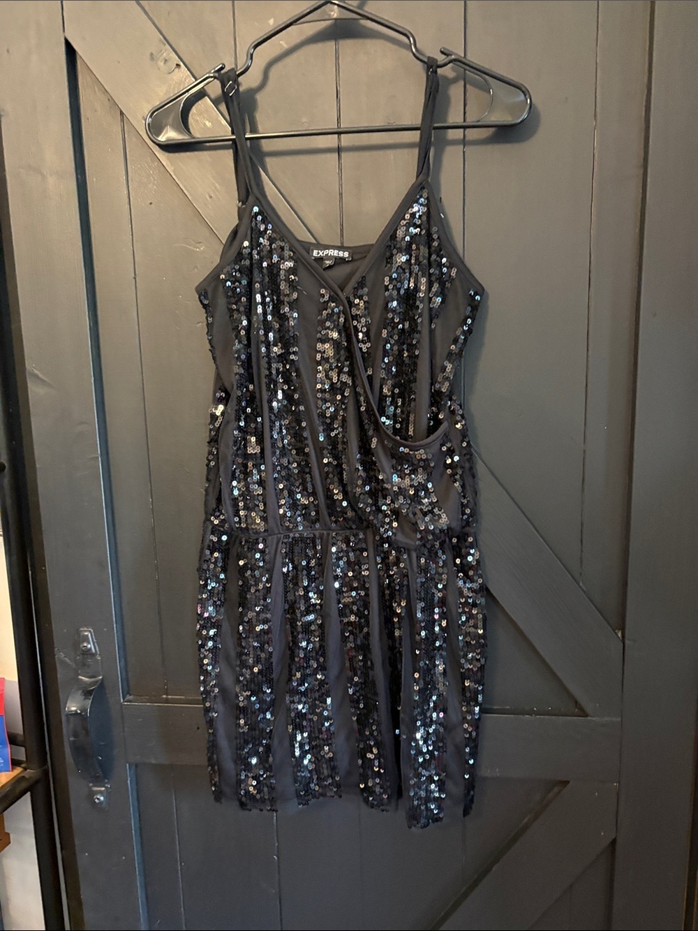 Express Black Sequin Mini Dress with V-Neck
